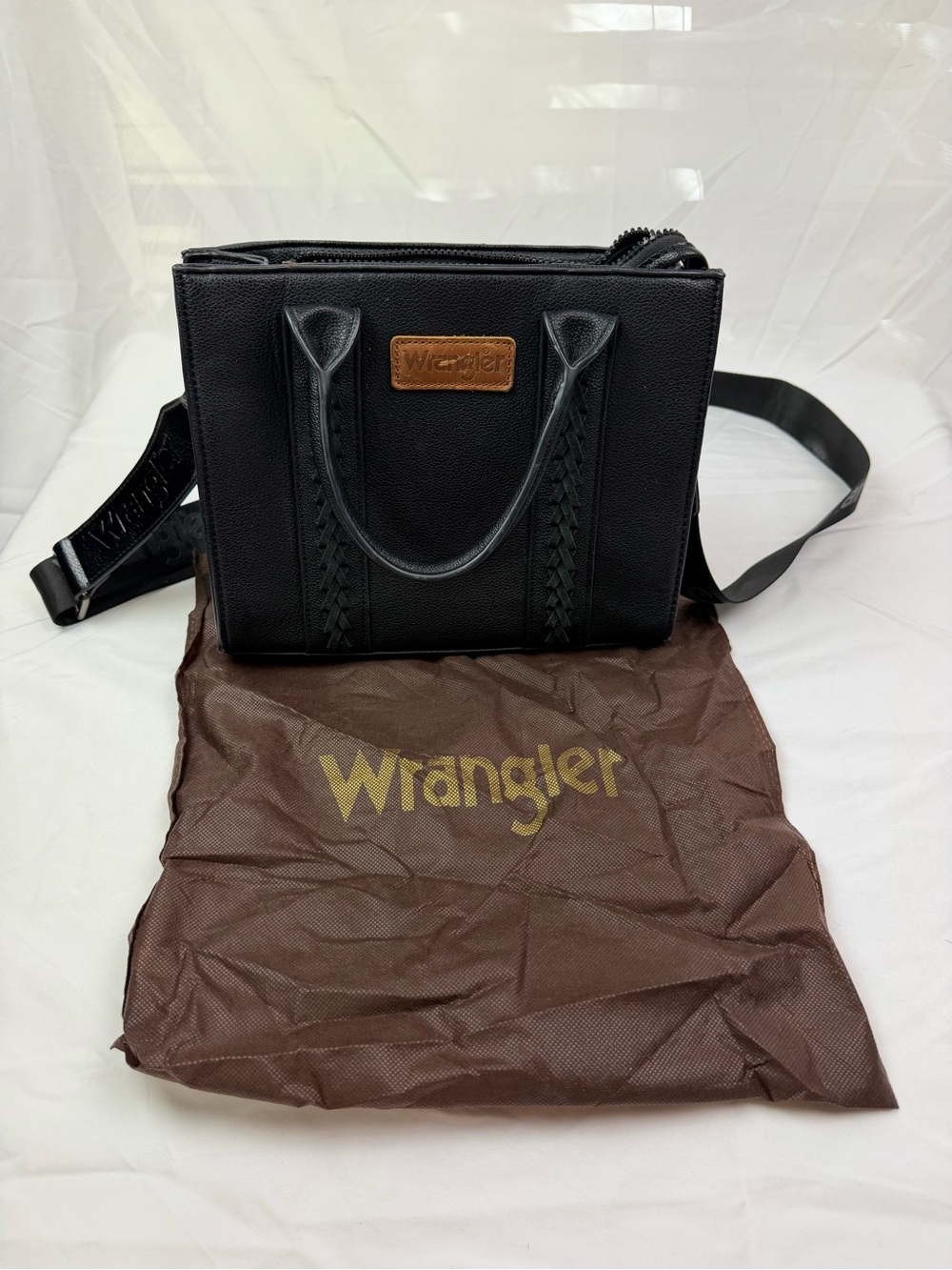 Wrangler Black Crossbody Satchel with Braided Detail